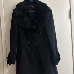 bebe Black Pea Coat with Faux Fur Collar